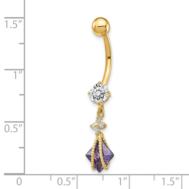10k Yellow Gold Square Amethyst and CZ Belly Dangle