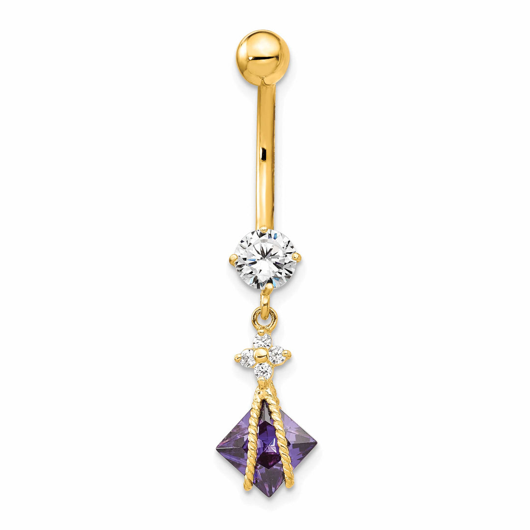 10k Yellow Gold Square Amethyst and CZ Belly Dangle