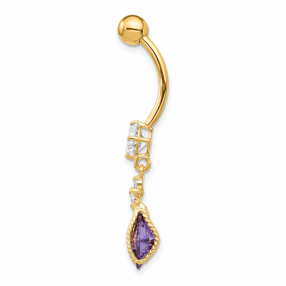 10k Yellow Gold Square Amethyst and CZ Belly Dangle