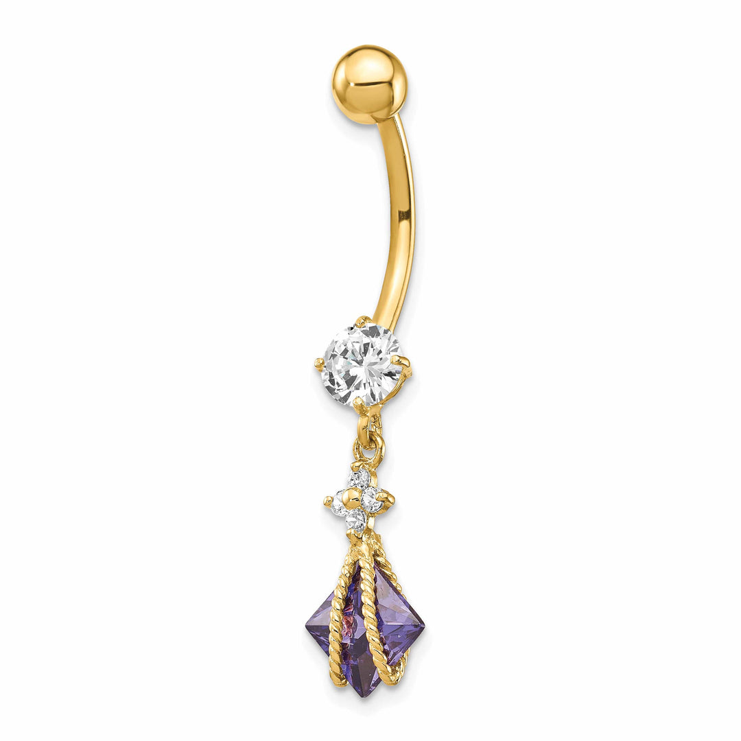 10k Yellow Gold Square Amethyst and CZ Belly Dangle