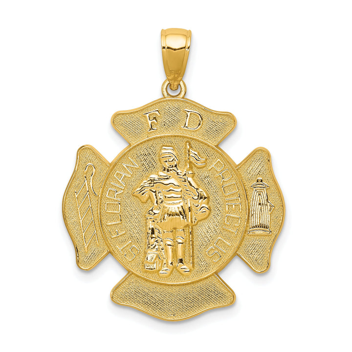 10K Yellow Gold St. Florian Protect Us / FD Fire Dept. Pendant, Large