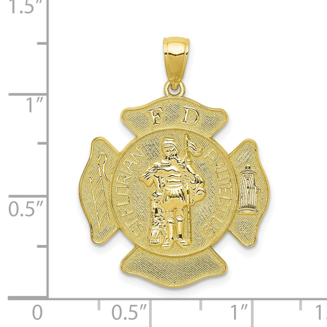 10K Yellow Gold St. Florian Protect Us / FD Fire Dept. Pendant, Large