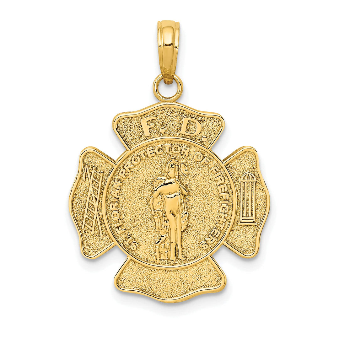 10K Yellow Gold St. Florian Protect Us / FD Fire Dept. Pendant, Medium