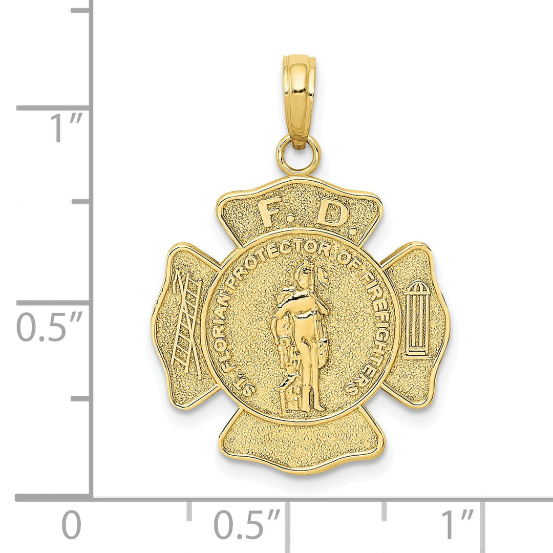 10K Yellow Gold St. Florian Protect Us / FD Fire Dept. Pendant, Medium