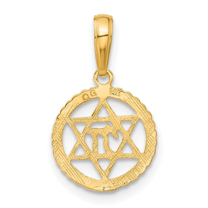 10K Yellow Gold Star of David And Chai In Circle Pendant