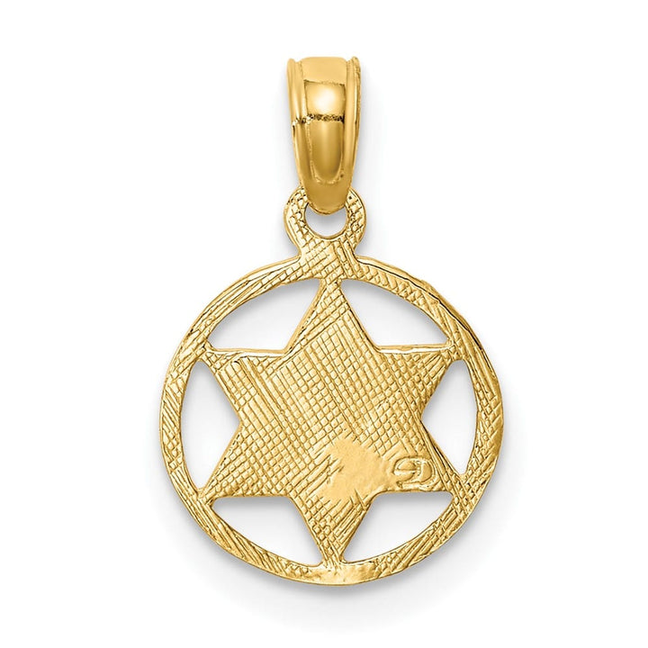 10K Yellow Gold Star of David in Circle Frame Pendant
