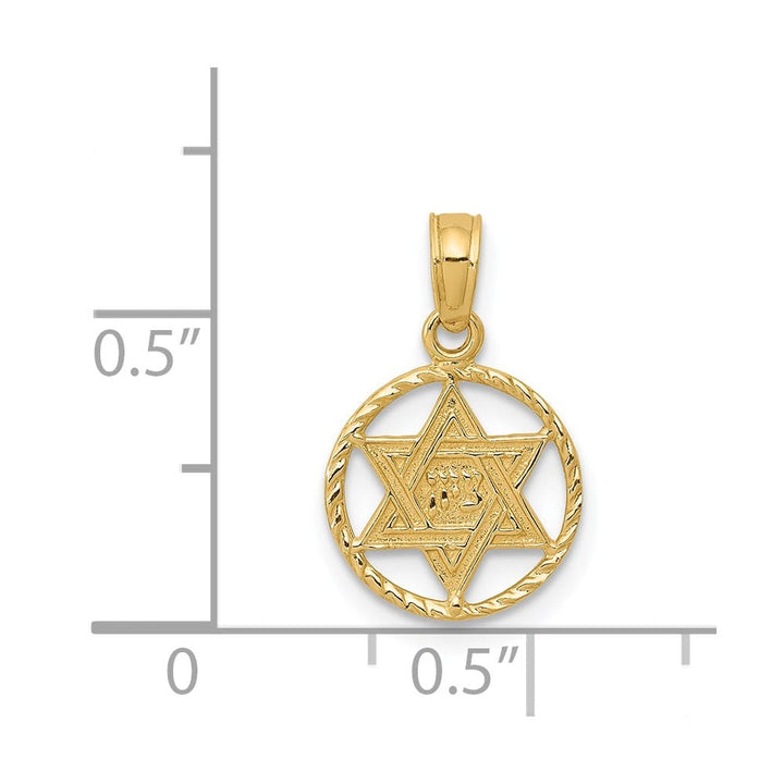 10K Yellow Gold Star of David in Circle Frame Pendant
