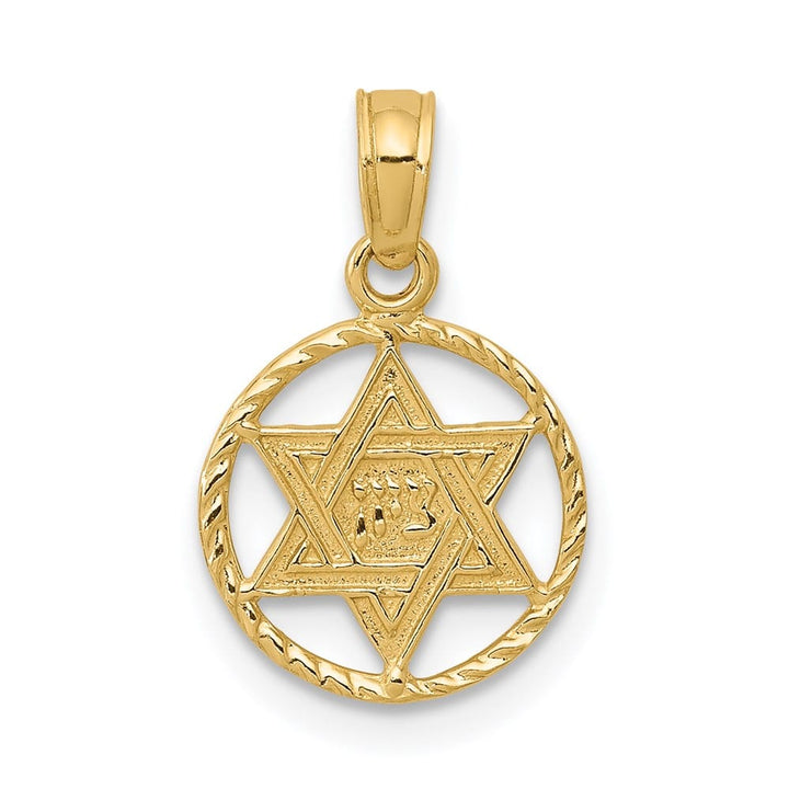 10K Yellow Gold Star of David in Circle Frame Pendant
