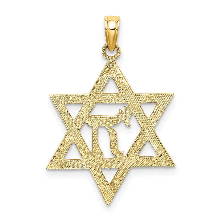 10K Yellow Gold Star of David with Chai Center Charm