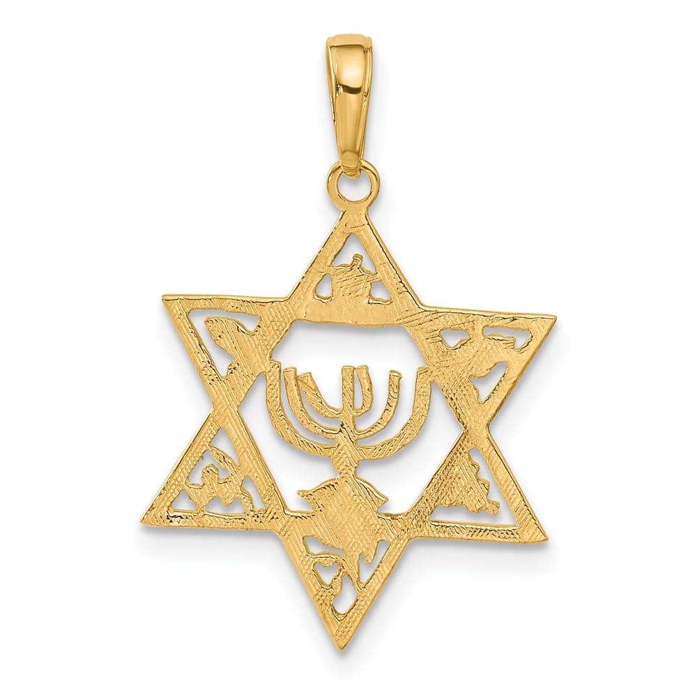 10K Yellow Gold Star of David with Menorah Center Pendant