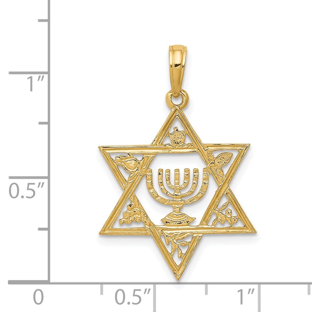 10K Yellow Gold Star of David with Menorah Center Pendant