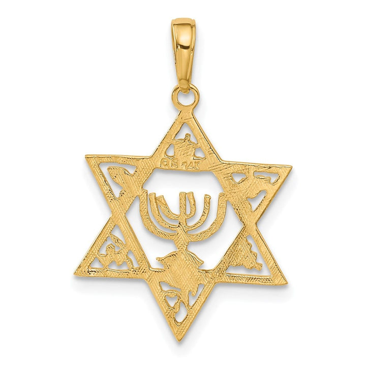 10K Yellow Gold Star of David with Menorah Center Pendant