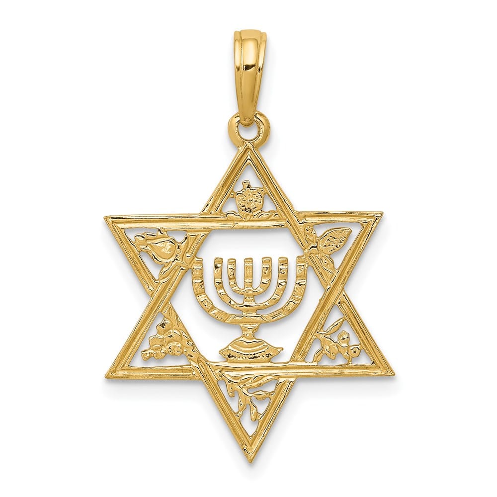 10K Yellow Gold Star of David with Menorah Center Pendant