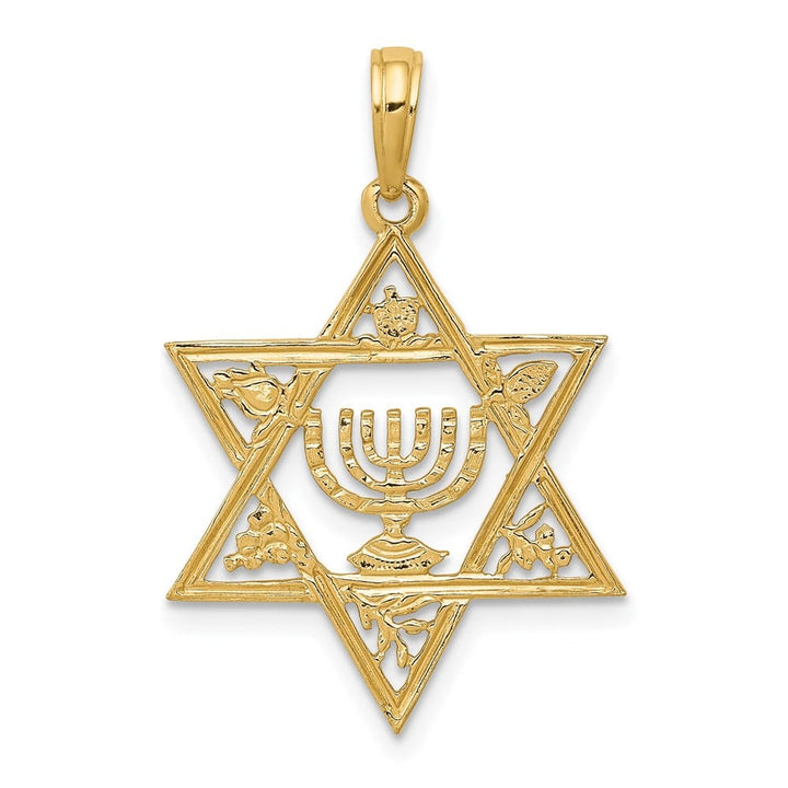 10K Yellow Gold Star of David with Menorah Center Pendant