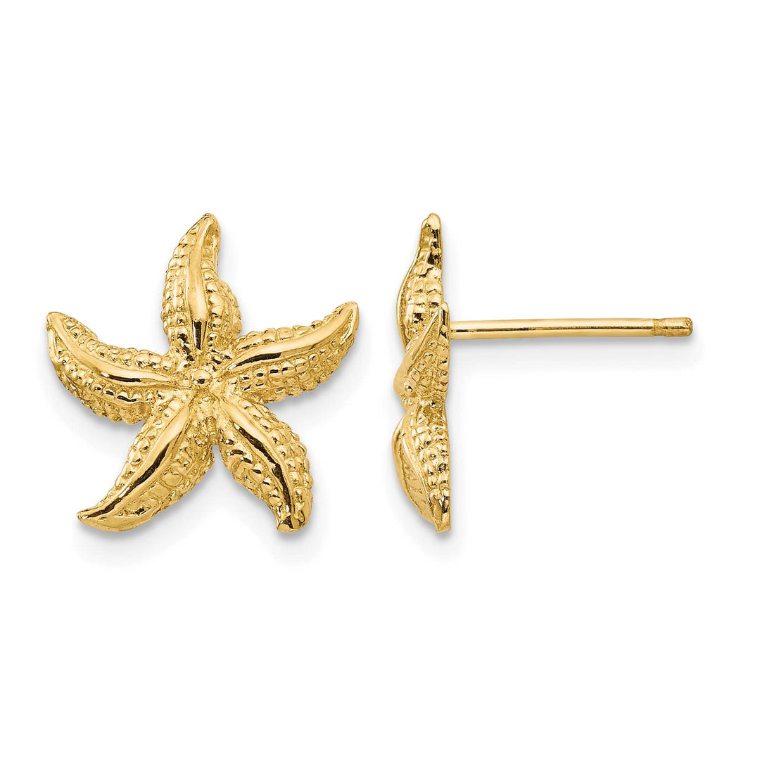 10k Yellow Gold Starfish Post Earrings, 13mm