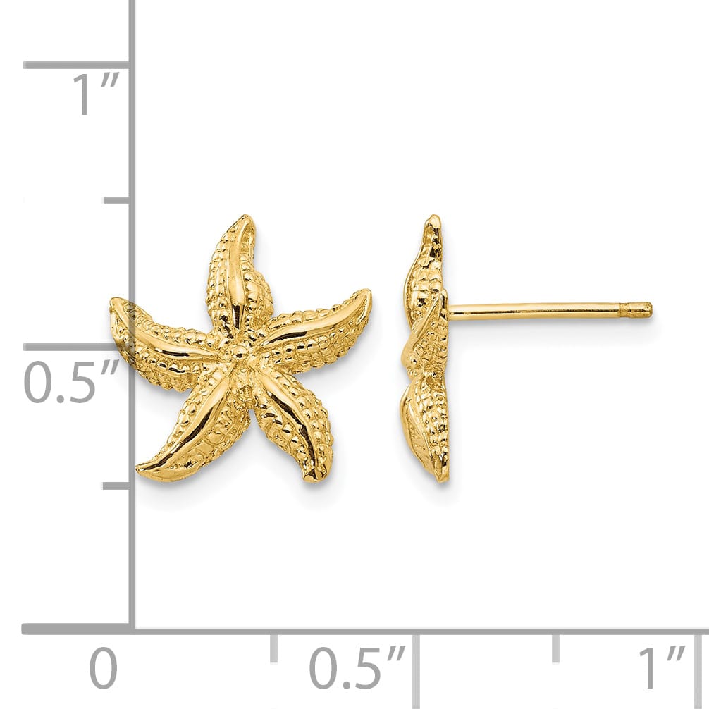 10k Yellow Gold Starfish Post Earrings, 13mm