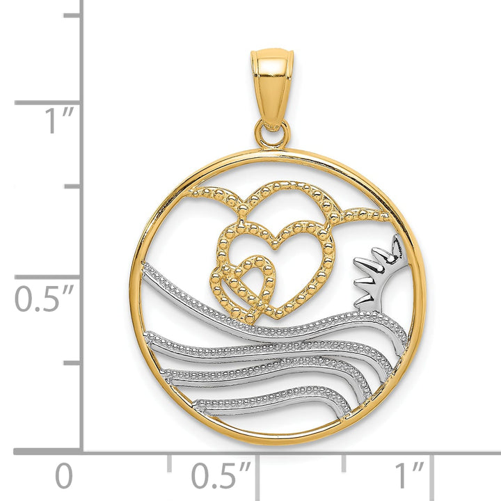 10K Yellow Gold Sun / Hearts / Water in Circle Charm