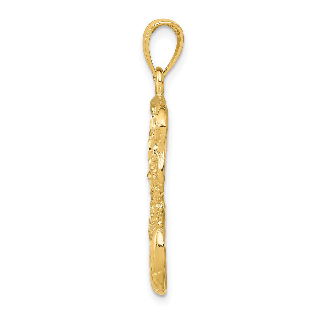 10K Yellow Gold Swoosh Basketball and Net Pendant, Large