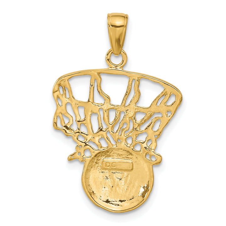 10K Yellow Gold Swoosh Basketball and Net Pendant, Large
