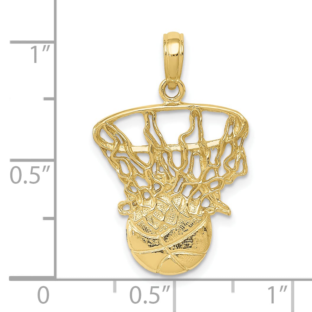 10K Yellow Gold Swoosh Basketball and Net Pendant, Small