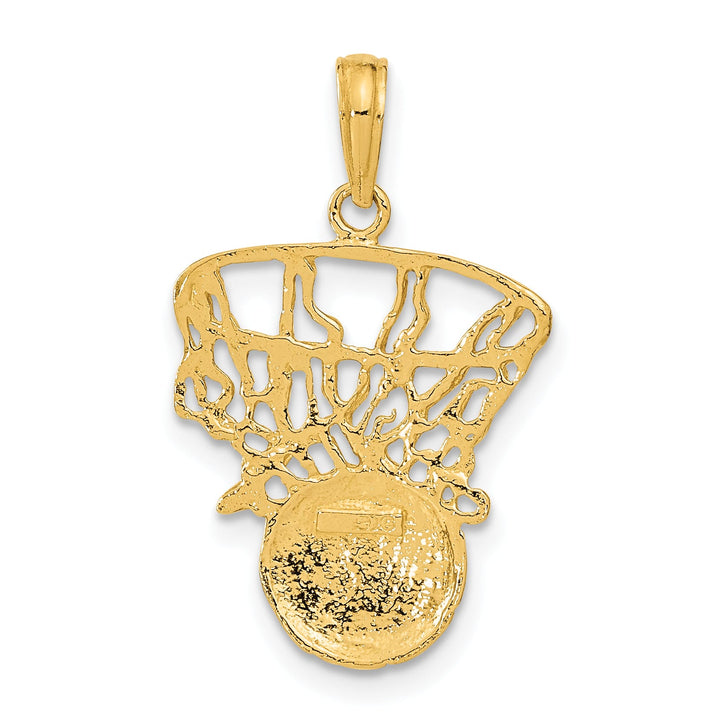 10K Yellow Gold Swoosh Basketball and Net Pendant, Small