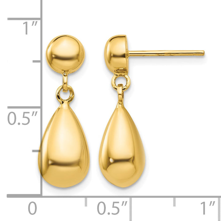 10k Yellow Gold Teardrop Hollow Post Dangle Earrings
