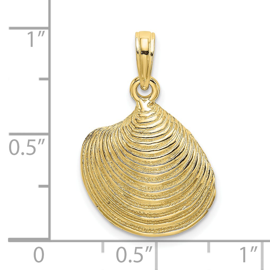 10K Yellow Gold Textured 2-D Clam Shell Charm