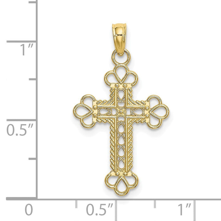 10K Yellow Gold Textured and Cut-Out Medium with Rope Cross Charm