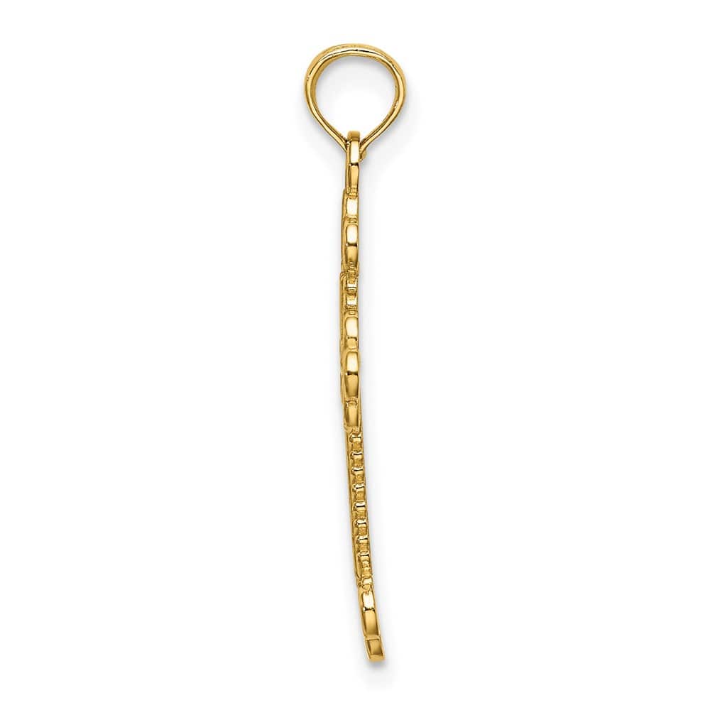 10K Yellow Gold Textured and Cut-Out Medium with Rope Cross Charm