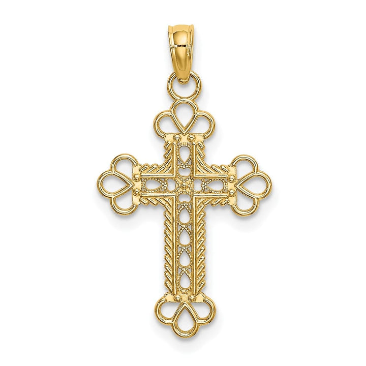10K Yellow Gold Textured and Cut-Out Medium with Rope Cross Charm