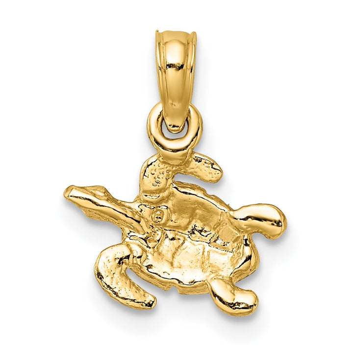10K Yellow Gold Textured and Green Enameled Sea Turtle Charm
