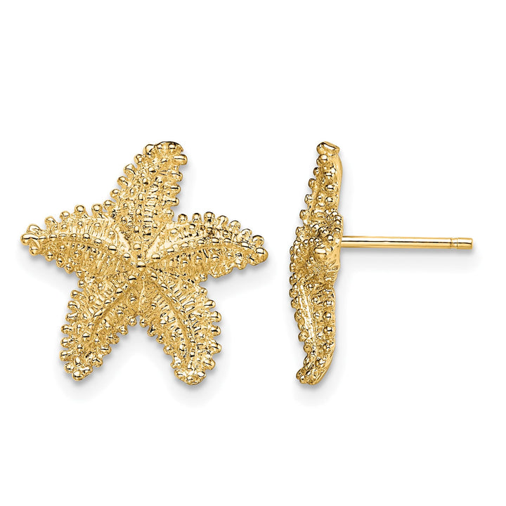10k Yellow Gold Textured Beaded Starfish Post Earrings