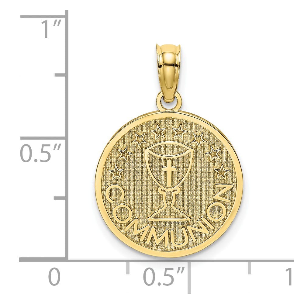 10K Yellow Gold Textured Communion Cup on Round Disc Charm