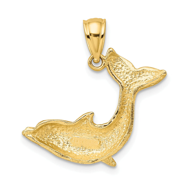10K Yellow Gold Textured Dolphin Jumping Charm, Large
