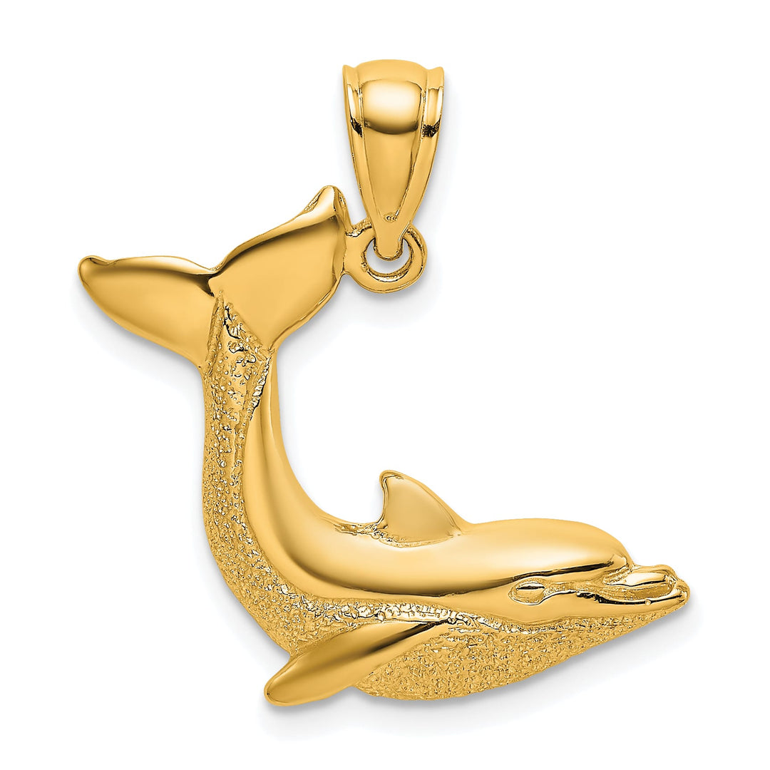 10K Yellow Gold Textured Dolphin Jumping Charm, Large