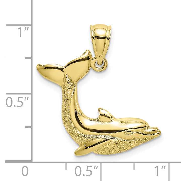 10K Yellow Gold Textured Dolphin Jumping Charm, Large