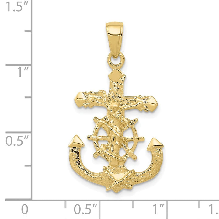 10K Yellow Gold Textured Large 2-d Crucifix Rope and Wheel Pendant