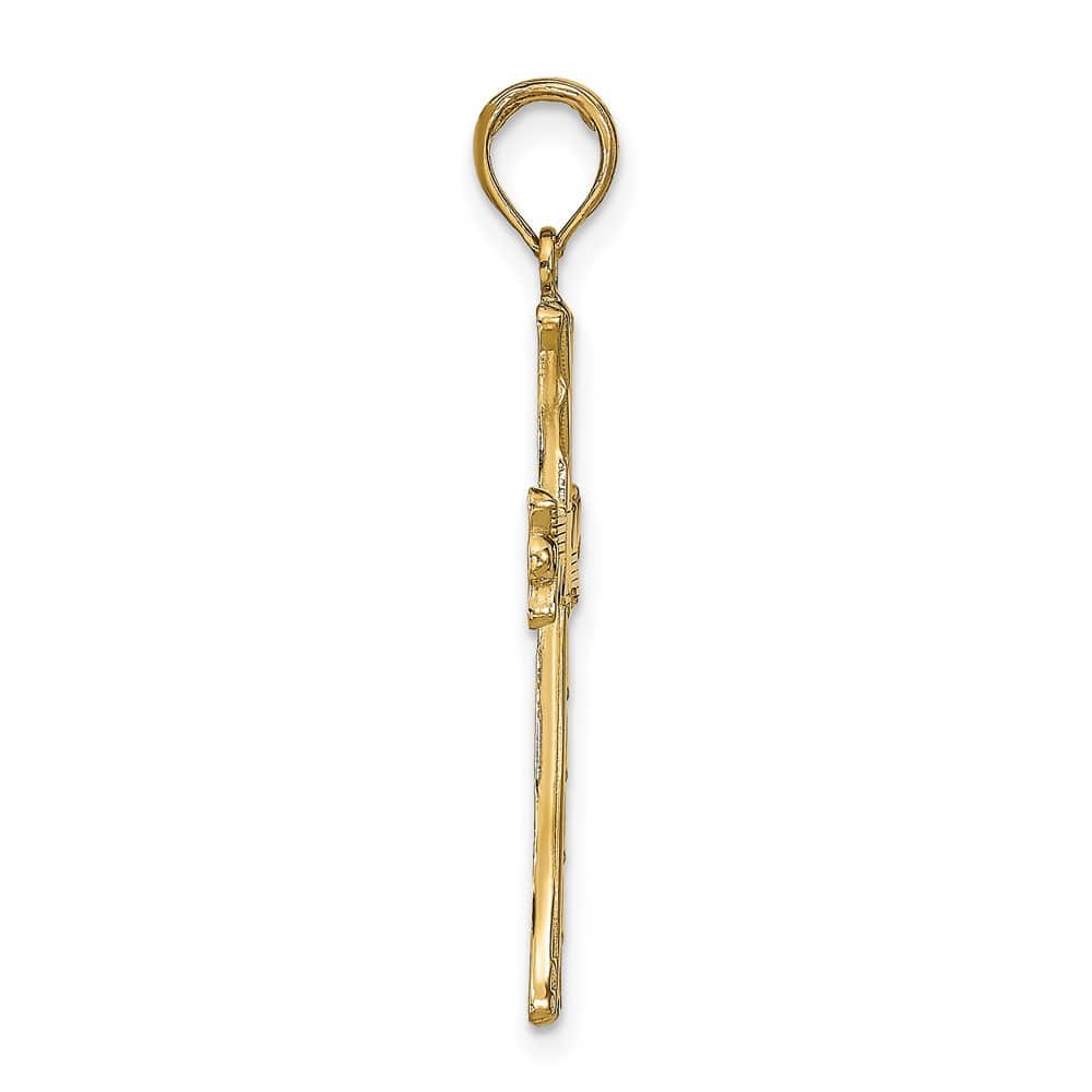 10K Yellow Gold Textured Large with Square Center Budded Cross Pendant