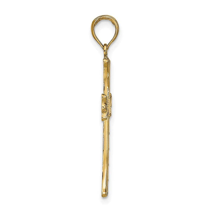 10K Yellow Gold Textured Large with Square Center Budded Cross Pendant