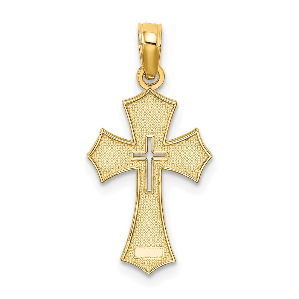 10K Yellow Gold Textured Medium Cut-Out Center Budded Cross Charm