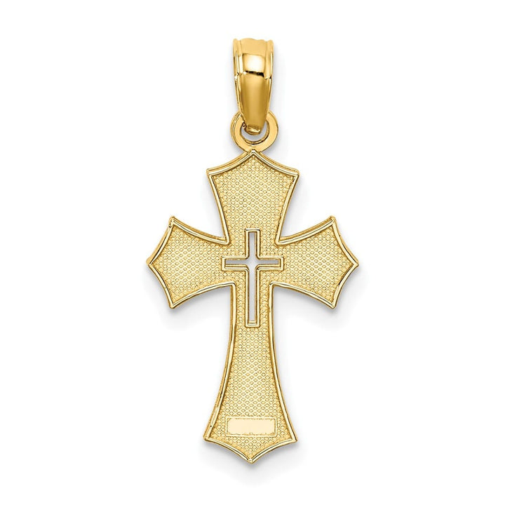 10K Yellow Gold Textured Medium Cut-Out Center Budded Cross Charm
