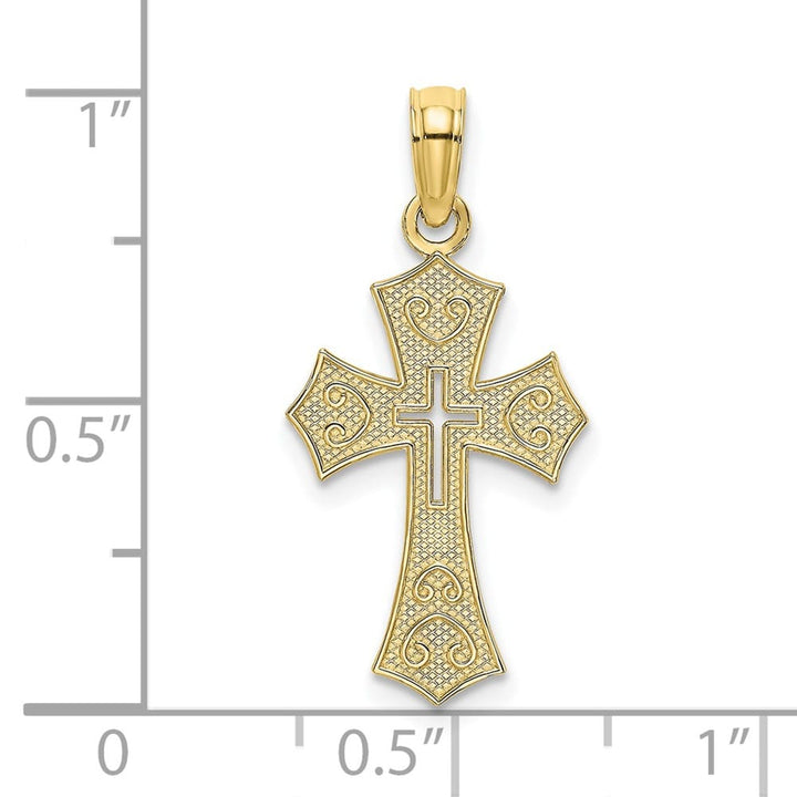 10K Yellow Gold Textured Medium Cut-Out Center Budded Cross Charm