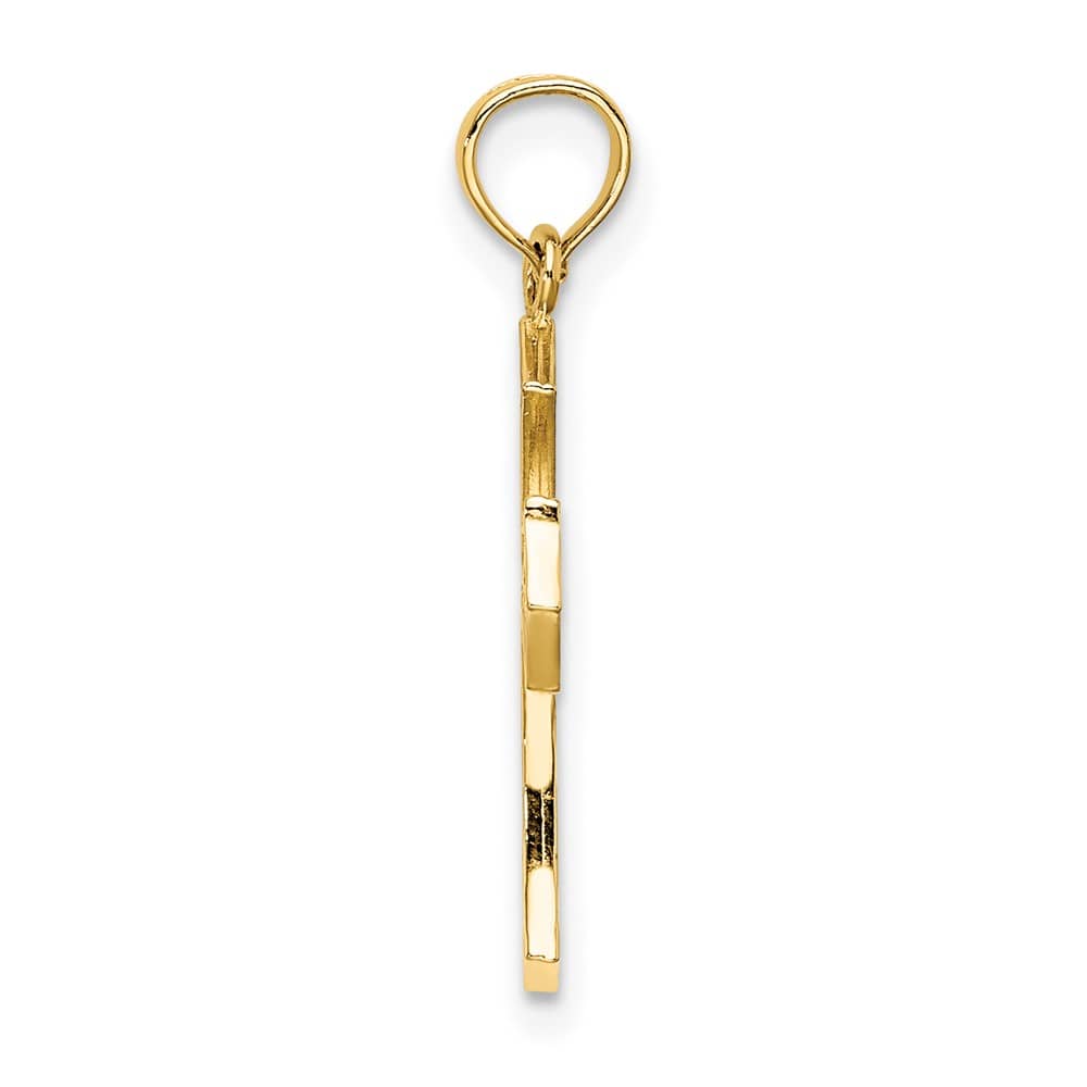10K Yellow Gold Textured Medium Cut-Out Center Budded Cross Charm