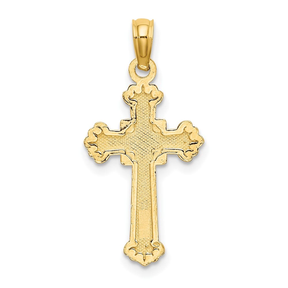 10K Yellow Gold Textured Medium Leaves on Edges Passion Cross Charm