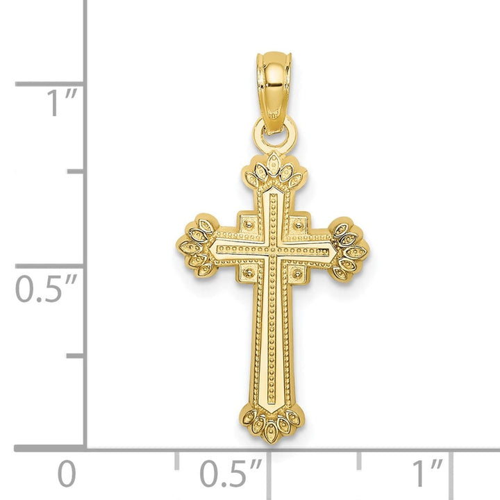10K Yellow Gold Textured Medium Leaves on Edges Passion Cross Charm