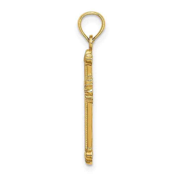 10K Yellow Gold Textured Medium Leaves on Edges Passion Cross Charm
