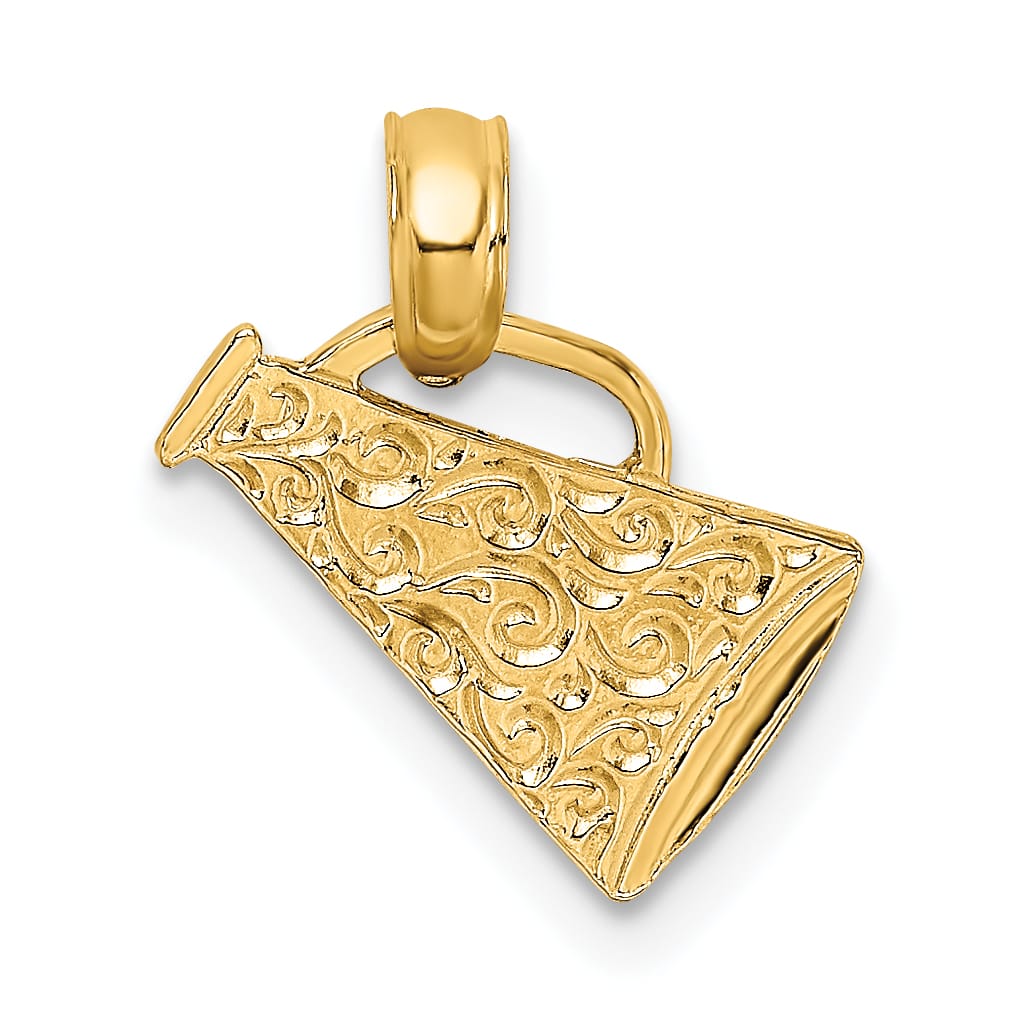 10K Yellow Gold Textured Megaphone with Handle Pendant