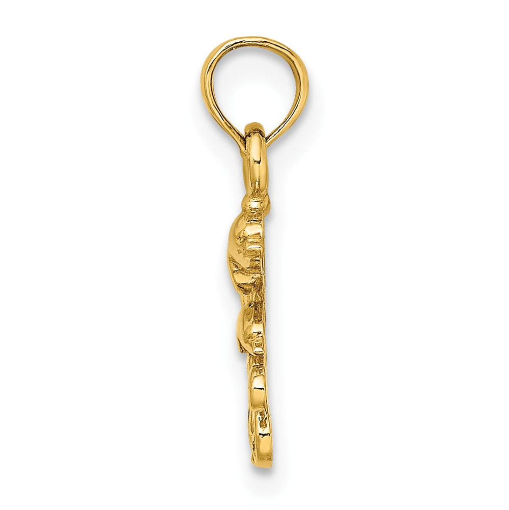 10K Yellow Gold Textured Mini Double Dolphins and Waves Charm