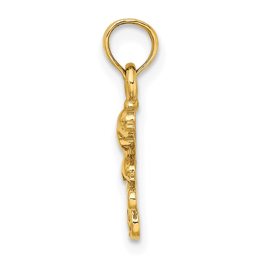 10K Yellow Gold Textured Mini Double Dolphins and Waves Charm