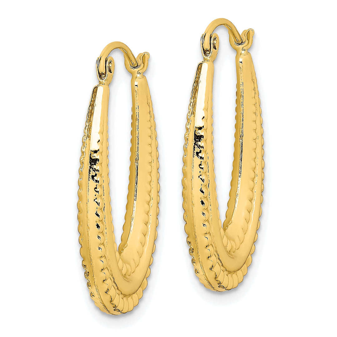 10k Yellow Gold Textured Oval Hollow Hoop Earrings, 25mm
